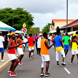 Caribbean Holidays, February Honeymoons, Colourful Trinidad and Tobago street celebration with musicians, dancers and visitors enjoying Carnival atmosphere