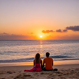 Caribbean Holidays, February Honeymoons, Colourful Trinidad and Tobago sunset over the sea with a couple enjoying a quiet moment together