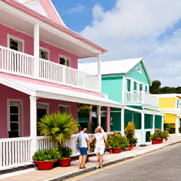 Caribbean Holidays, February Honeymoons, Couple exploring a colourful Caribbean town with pastel buildings, tropical plants and local cafes