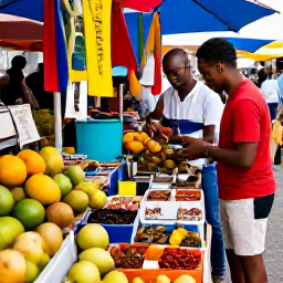 Caribbean Holidays, February Honeymoons, Couple exploring colourful Fort-de-France market in Martinique, tropical fruit, spices and local crafts on display