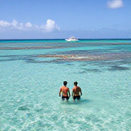 Caribbean Holidays, February Honeymoons, Couple snorkelling in clear turquoise water near a coral reef in the Turks and Caicos Islands, with a boat in the distance