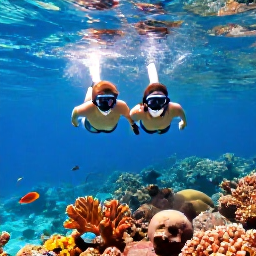 Caribbean Holidays, February Honeymoons, Couple snorkelling together above a colourful coral reef in clear Bahamian water, tropical fish and sunlight beneath the surface