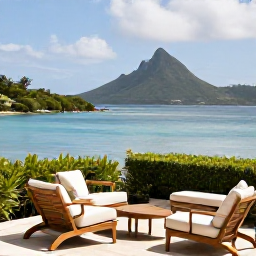 Caribbean Holidays, February Honeymoons, Elegant but relaxed honeymoon hotel terrace overlooking a calm Caribbean bay in Saint Vincent and the Grenadines