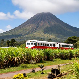 Caribbean Holidays, February Honeymoons, Historic railway journey through green sugar cane fields on Saint Kitts with volcanic mountains in the background