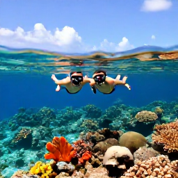 Caribbean Holidays, February Honeymoons, Honeymoon couple snorkelling in clear shallow water above a colourful coral reef off Cura&ccedil;ao
