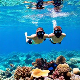 Caribbean Holidays, February Honeymoons, Honeymoon couple snorkelling over a colourful coral reef in the clear waters of Turks and Caicos, tropical fish visible below