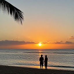 Caribbean Holidays, February Honeymoons, Jamaican sunset over the sea with a couple silhouetted on a private beach