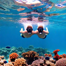 Caribbean Holidays, February Honeymoons, Newlywed couple snorkelling in clear Bahamian water above colourful coral reef and tropical fish on a sunny day