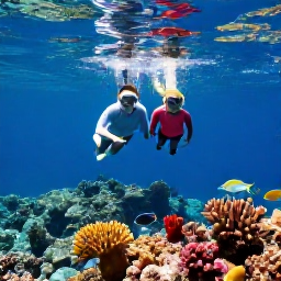 Caribbean Holidays, February Honeymoons, Newlywed couple snorkelling in clear Caribbean water above colourful coral reef and tropical fish