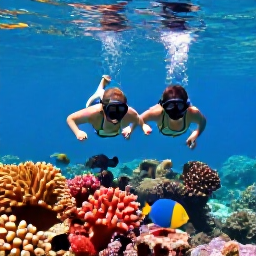 Caribbean Holidays, February Honeymoons, Newlywed couple snorkelling in clear Caribbean water near colourful coral and tropical fish in the British Virgin Islands