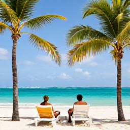 Caribbean Holidays, February Honeymoons, Romantic beachfront resort in Varadero, Cuba, with palm trees, turquoise sea and a couple relaxing on sun loungers