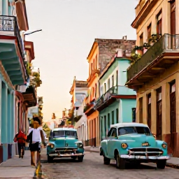 Caribbean Holidays, February Honeymoons, Romantic couple exploring the colourful streets of Old Havana, Cuba, with vintage cars, colonial buildings and warm evening light