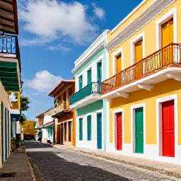 Caribbean Holidays, February Hotspots, Brightly painted colonial buildings and cobbled street in a Caribbean town, with colourful doors, balconies and local life