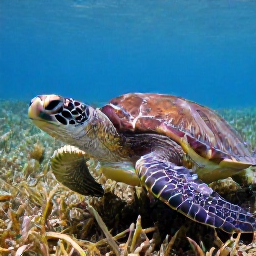 Caribbean Holidays, February Instagram Hotspots, Close-up underwater photograph of a green sea turtle swimming above a seagrass bed near Grand Turk, clear Caribbean water