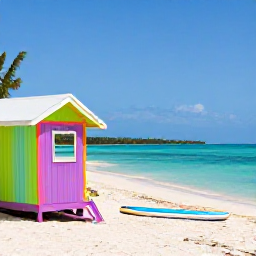 Caribbean Holidays, February Instagram Hotspots, Colourful Caribbean beach shacks and paddleboards beside a turquoise bay in Turks and Caicos, relaxed holiday atmosphere