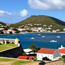 Caribbean Holidays, February Instagram Hotspots, Panoramic view from Fort Louis over Marigot harbour, red-roofed buildings, blue sea and green hills in Saint Martin during February
