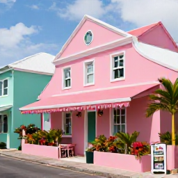 Caribbean Holidays, February Instagram Spots, Colourful St Barth&eacute;lemy street scene in February, pastel buildings, tropical plants, French Caribbean details and a stylish local caf&eacute;