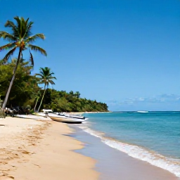Caribbean Holidays, February Instagram Spots, Quiet golden beach and calm turquoise water at Oualie Beach on Nevis, with palm trees and a small boat near the shore