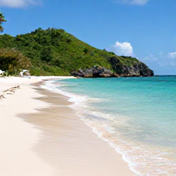 Caribbean Holidays, February Island Hopping, A peaceful beach on St John with white sand, clear shallow water and lush green hills