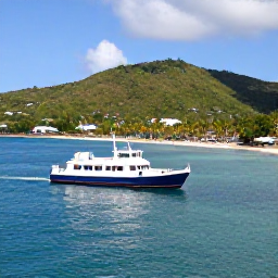 Caribbean Holidays, February Island Hopping, A small ferry crossing calm turquoise water between Saint Kitts and Nevis, with palm-fringed beaches and green hills