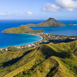 Caribbean Holidays, February Island Hopping, Aerial view of Saint Vincent and the Grenadines, with lush volcanic hills, turquoise sea and small islands stretching towards the horizon
