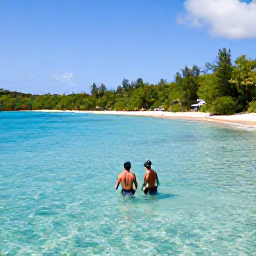 Caribbean Holidays, February Luxury, Couple snorkelling in clear turquoise water beside a tropical beach in the US Virgin Islands
