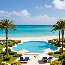Caribbean Holidays, February Luxury, Elegant luxury resort overlooking Bermuda's turquoise sea in February sunshine