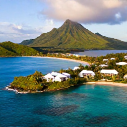 Caribbean Holidays, February Luxury Holidays, Aerial view of Saint Vincent and the Grenadines, turquoise Caribbean sea, green volcanic islands and elegant beachfront resort in warm February sunlight