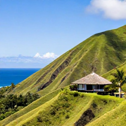 Caribbean Holidays, February Luxury Holidays, Luxury hillside retreat on Saba overlooking steep green volcanic slopes and the Caribbean Sea in February, bright clear weather