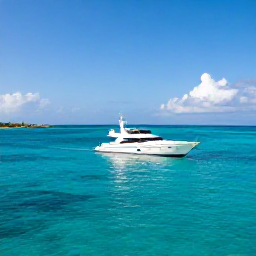 Caribbean Holidays, February Luxury, Luxury yacht cruising along the Dominican Republic coast near Bayahibe, clear Caribbean water and sunny blue sky