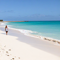 Caribbean Holidays, February Luxury, Quiet pink-sand Bermuda beach with turquoise water and a couple walking in February