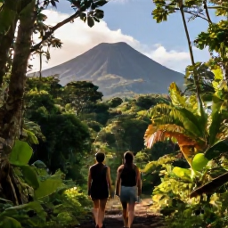 Caribbean Holidays, February Martinique, A couple walking through lush tropical rainforest in Martinique beneath Mount Pel&eacute;e, with warm sunlight and green volcanic scenery