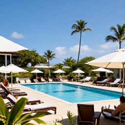 Caribbean Holidays, February Martinique, A relaxed adults-only resort in Martinique with a swimming pool, tropical gardens and guests enjoying a sunny February afternoon