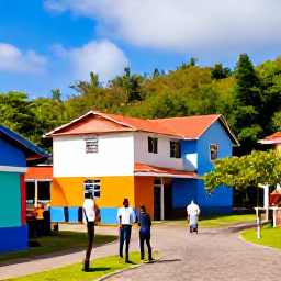 Caribbean Holidays, February Montserrat, Colourful Montserrat village scene in February, with local people, tropical greenery and Caribbean sunshine