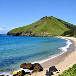 Caribbean Holidays, February Montserrat, Sunny coastal view of Montserrat in February, with turquoise sea, green volcanic hills and a quiet sandy beach