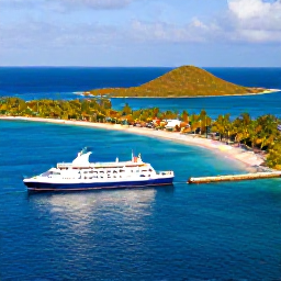 Caribbean Holidays, February Multi-Country Holidays, A Caribbean ferry or small aircraft connecting colourful islands, with palm-fringed beaches and calm blue sea