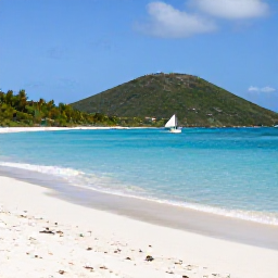 Caribbean Holidays, February Nature Holidays, A quiet white-sand beach on Tortola in February, turquoise Caribbean water, green hills and a small sailing boat offshore