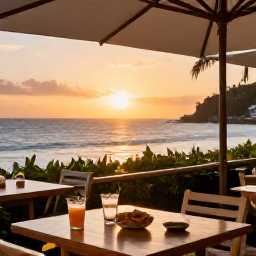 Caribbean Holidays, February Nature Holidays, A relaxed outdoor caf&eacute; overlooking a Caribbean sunset in Saint Martin and Sint Maarten, with local food and a warm evening atmosphere