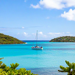 Caribbean Holidays, February Nature Holidays, A small boat sailing between turquoise bays and green islands in the Grenadines on a sunny February day