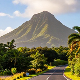 Caribbean Holidays, February Nature Holidays, A sunny February morning on Saint Kitts, with Mount Liamuiga rising behind green rainforest and a quiet coastal road in the foreground