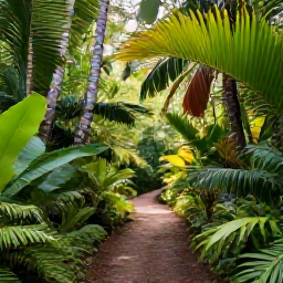 Caribbean Holidays, February Nature Holidays, Lush Caribbean rainforest in February with a clear trail, tropical plants and soft morning sunlight