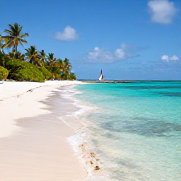 Caribbean Holidays, February Nature Holidays, Quiet palm-fringed beach on a Grenadine island with clear turquoise water, colourful reef fish and a small sailing boat offshore