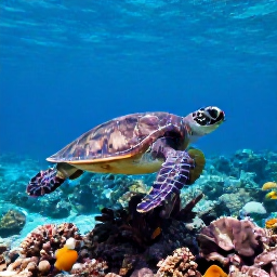 Caribbean Holidays, February Nature Holidays, Sea turtle swimming above a colourful Caribbean coral reef in clear turquoise water