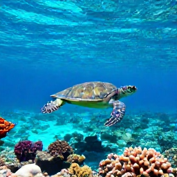 Caribbean Holidays, February Nature Holidays, Sea turtle swimming above a coral reef in clear turquoise water near Saint Martin and Sint Maarten, snorkellers in the distance