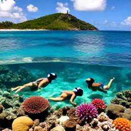 Caribbean Holidays, February Nature Holidays, Snorkellers exploring clear shallow water above a colourful coral reef near St John in the United States Virgin Islands