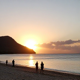 Caribbean Holidays, February Nature Holidays, Visitors enjoying a relaxed evening beside a quiet Saint Kitts beach, with warm sunset light, calm sea and distant hills