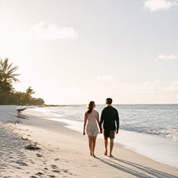Caribbean Holidays, February Romance, A relaxed couple walking hand in hand along a quiet white-sand beach in Martinique beneath a warm February sky