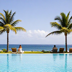 Caribbean Holidays, February Saint Lucia, Quiet adults-only resort pool overlooking the Caribbean Sea in Saint Lucia, with sun loungers, palms and a couple enjoying February sunshine