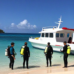 Caribbean Holidays, February Scuba Diving, A group of scuba divers preparing beside a dive boat in a sunny Caribbean bay near St Thomas