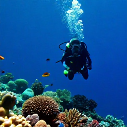 Caribbean Holidays, February Scuba Diving, A scuba diver observing coral and tropical fish off the coast of Nevis, with the green volcanic island visible in the distance